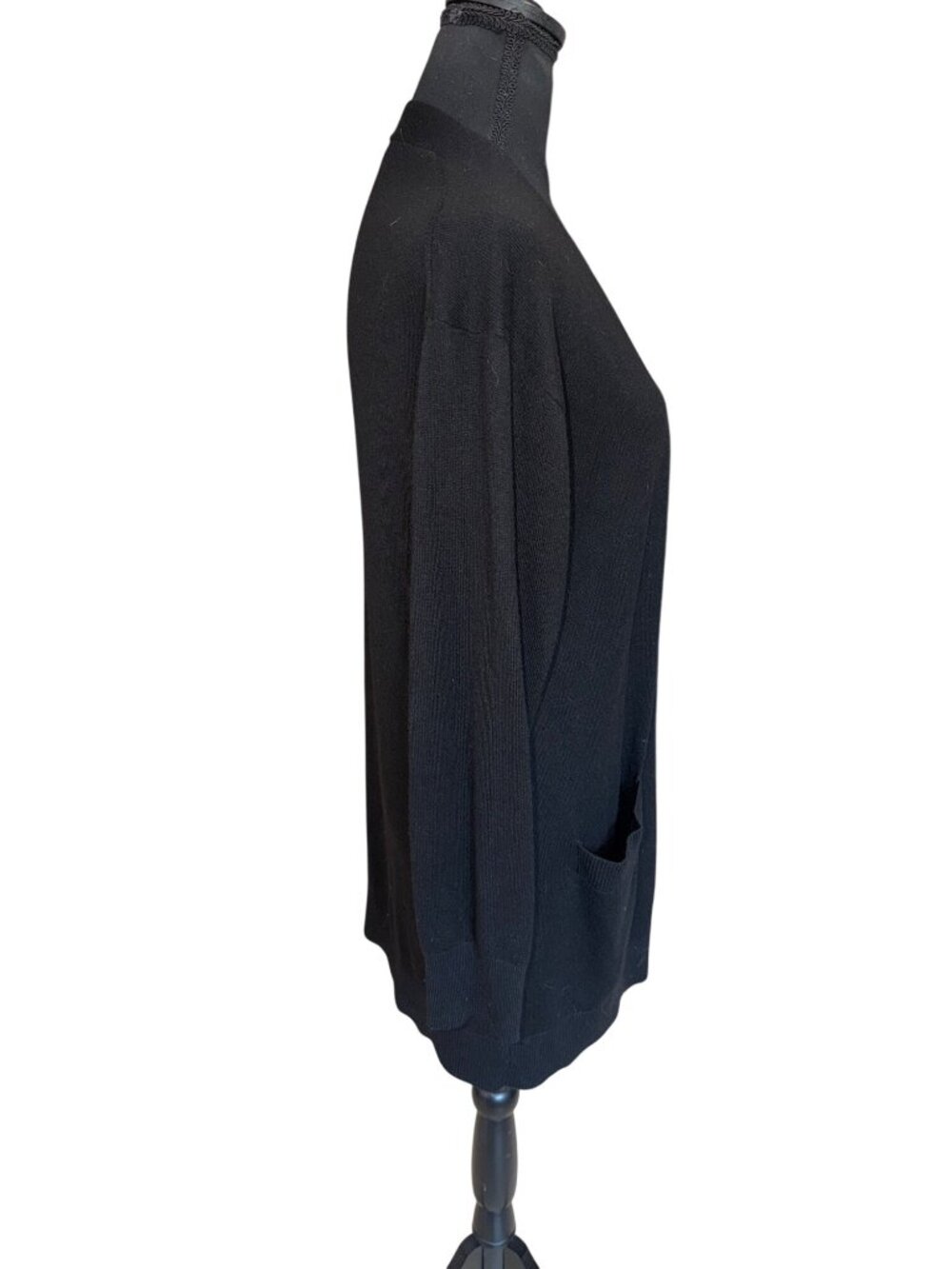 Luxury Cashmere Blend Black Open-Front Cardigan Pockets M Quiet Luxury Money - Picture 6 of 9